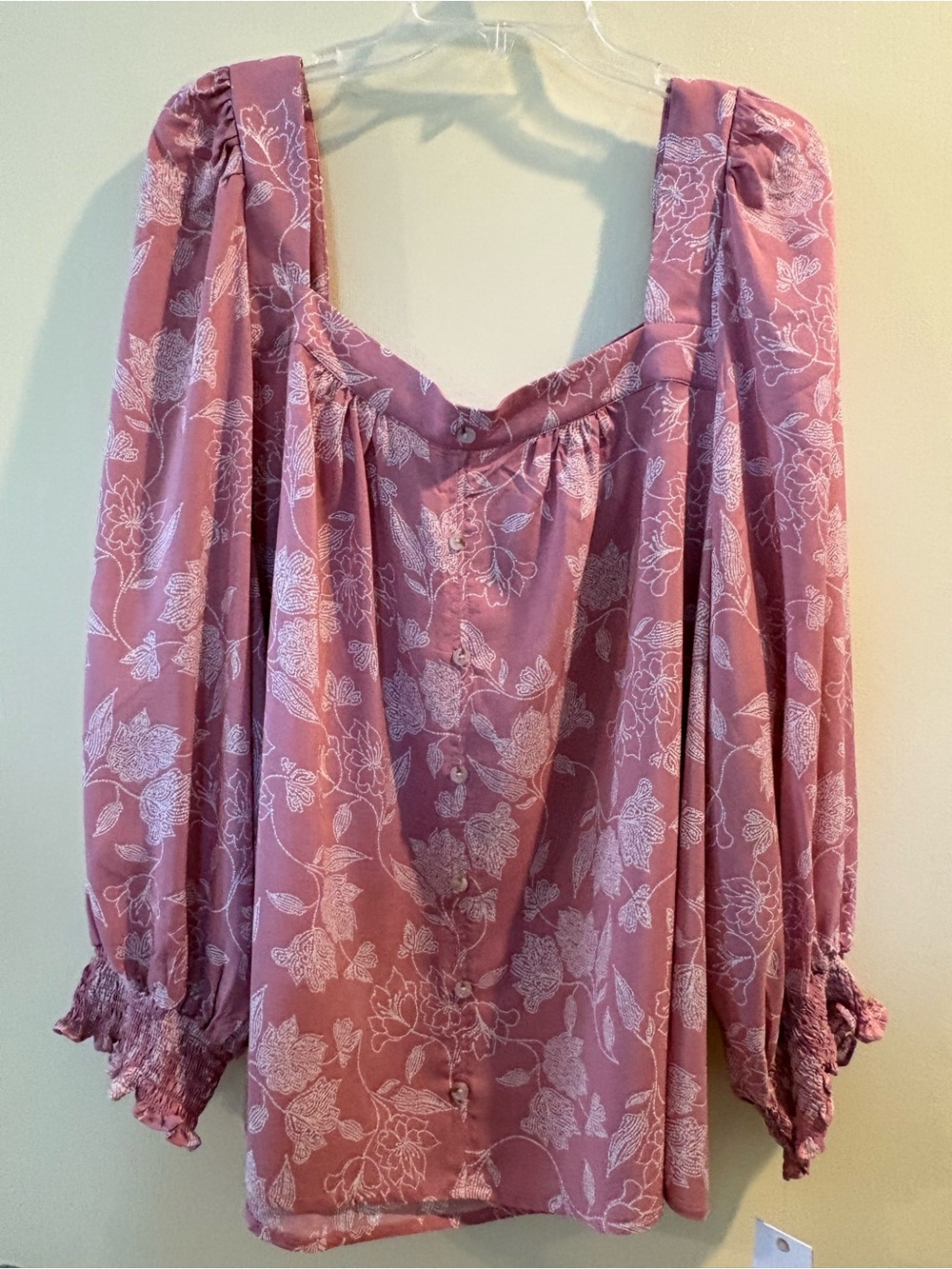 Angels Rose-Pink Floral Puff-Sleeve Blouse